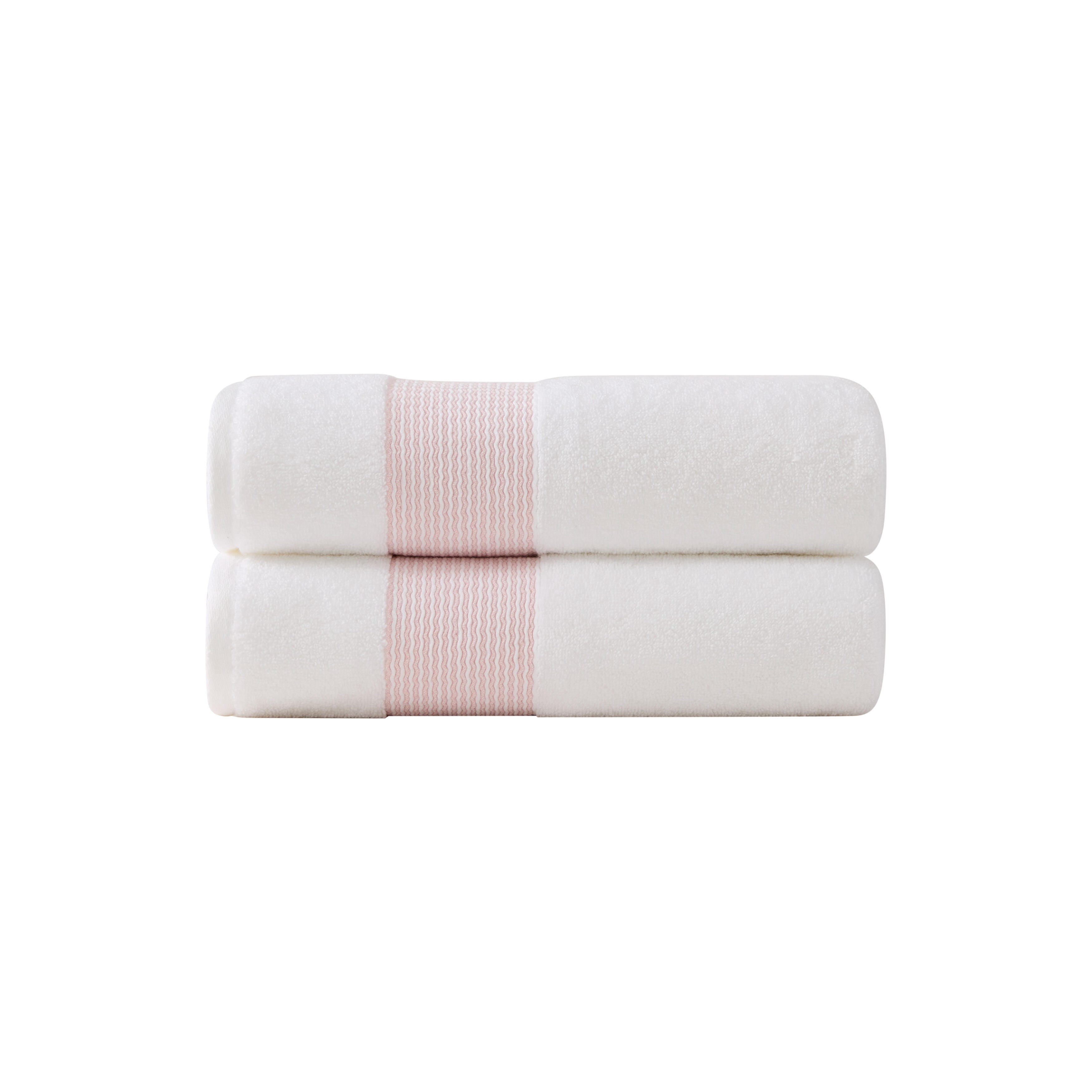 Martha Stewart Everyday Wavy Tide 2-Piece Cotton Bath Towel Set – Soft, Absorbent Bathroom Towels with Pink Accent