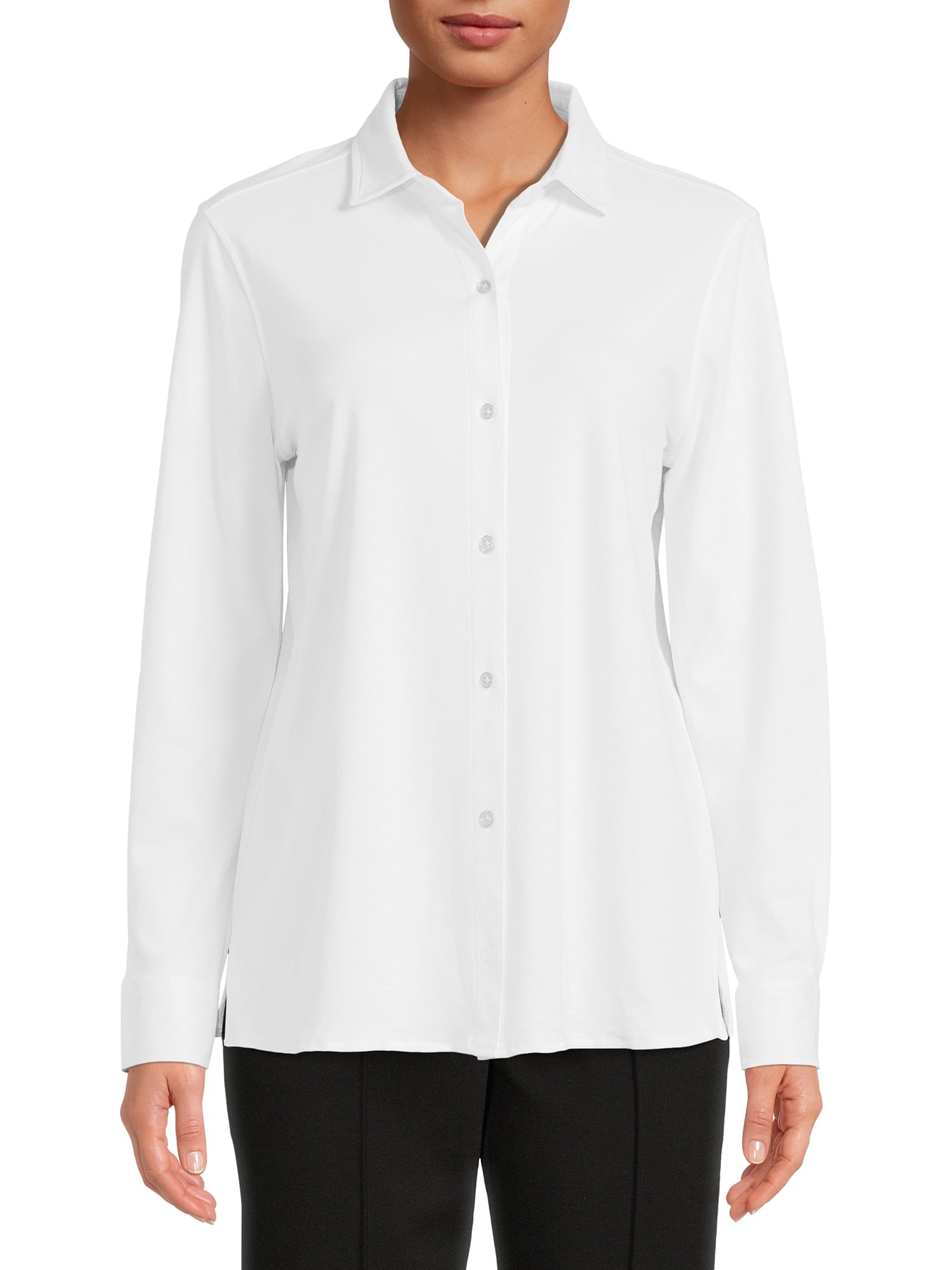 Martha Stewart Everyday Womens Knit Button Down Long Sleeve Shirt