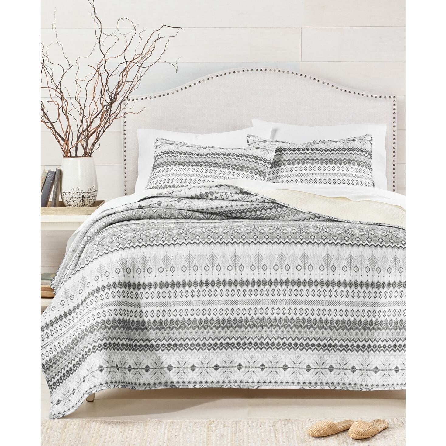 Gray and White Cotton Twin Reversible Quilt