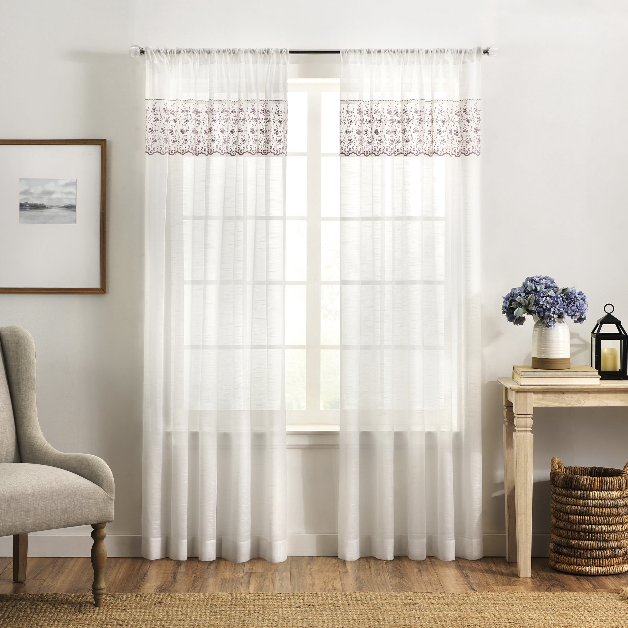 Martha Stewart Fairford Curtain Panel Pair, Multicolor, Pole Top, Sheer, Indoor, Adult, 2 Piece Set, 50 x 63