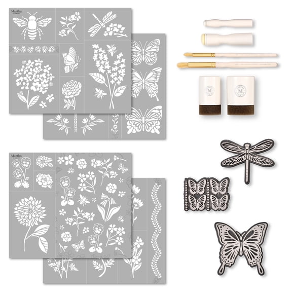 Martha Stewart Flora and Fauna Stencils, Stamps, and Tools Kit, 13 pc