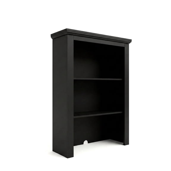Martha Stewart Fluted Modular Wooden Hutch with 2 Fixed Storage Shelves, Solid Wood Frame and Rear Cable Management Opening, Black