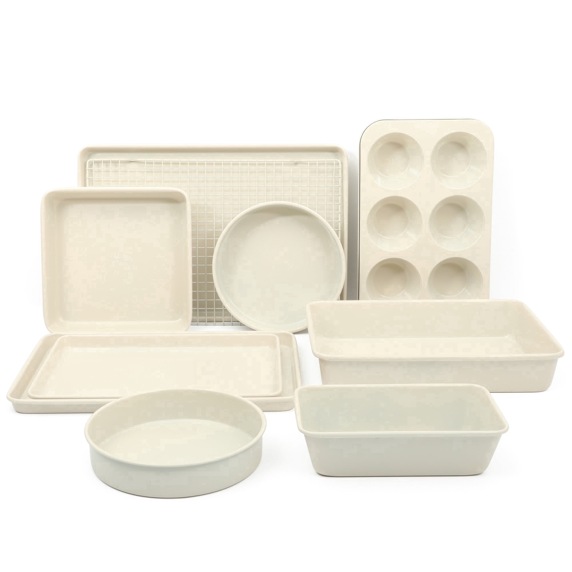 Martha Stewart Gallen 10-Piece Nonstick Bakeware Set, PFA-Free Ceramic Baking Pans, Linen White