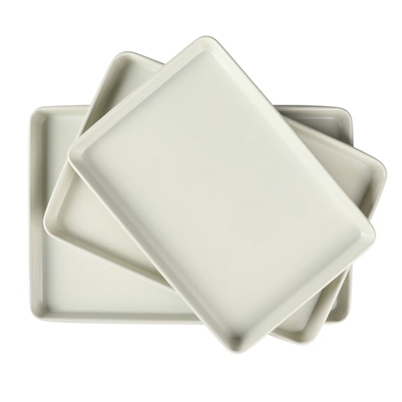 Martha Stewart Gallen 3-Piece Cookie Sheet Set – 13", 15", 17" Baking Pans, Ceramic Nonstick Carbon Steel, Linen White – Oven Safe to 450°F- Linen White