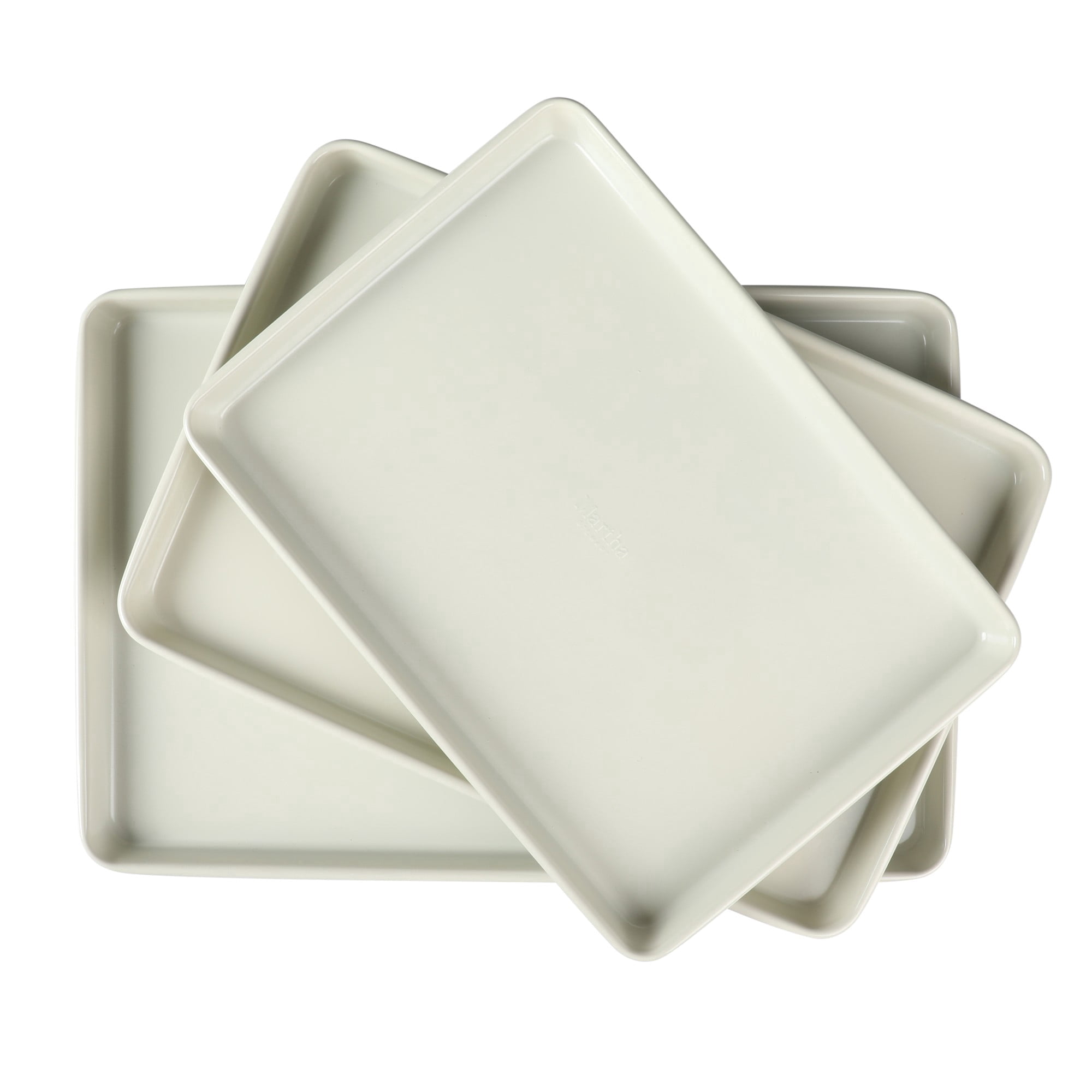 Martha Stewart Gallen 3-Piece Cookie Sheet Set – 13", 15", 17" Baking Pans, Ceramic Nonstick Carbon Steel, Linen White – Oven Safe to 450°F- Linen White