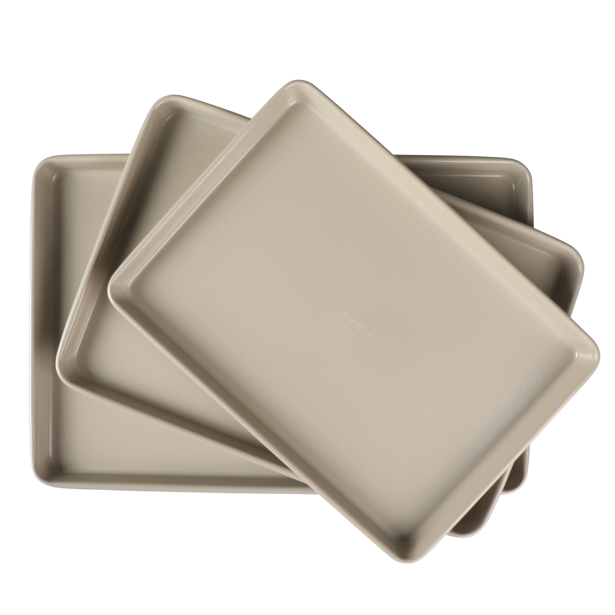 Martha Stewart Gallen 3-Piece Cookie Sheet Set – 13", 15", 17" Baking Pans, Ceramic Nonstick Carbon Steel, Taupe – Oven Safe to 450°F - Taupe