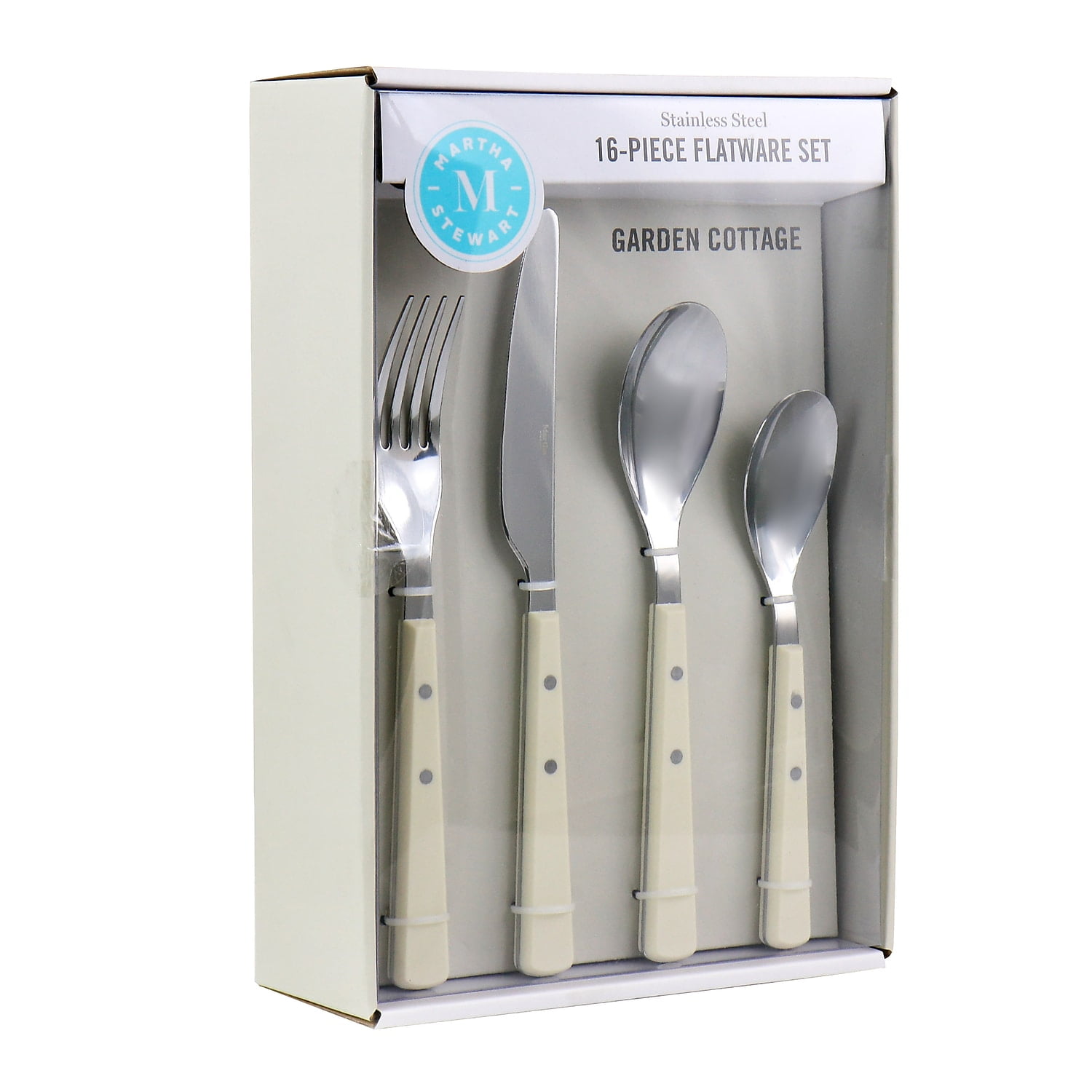 Cream Handle Stainless Steel 16-Piece Flatware Set