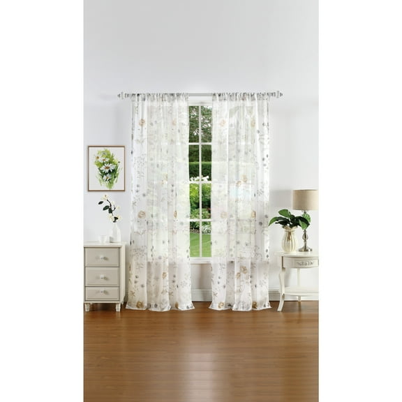 Martha Stewart Garden Print, 37"W x 84"L , Poletop, Gold, Indoor Curtain, Set of 2, Polyester, Adult