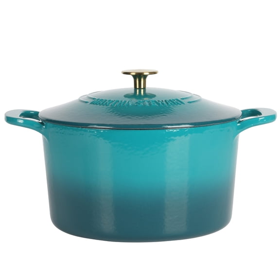 Martha Stewart Gatwick 7 QT Enameled Cast Iron Dutch Oven - Emerald Ombre
