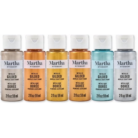 Martha Stewart Multi-Surface Acrylic Craft Paint, Metallic Finish, Gilded Metallics, Set of 6, 2 fl oz