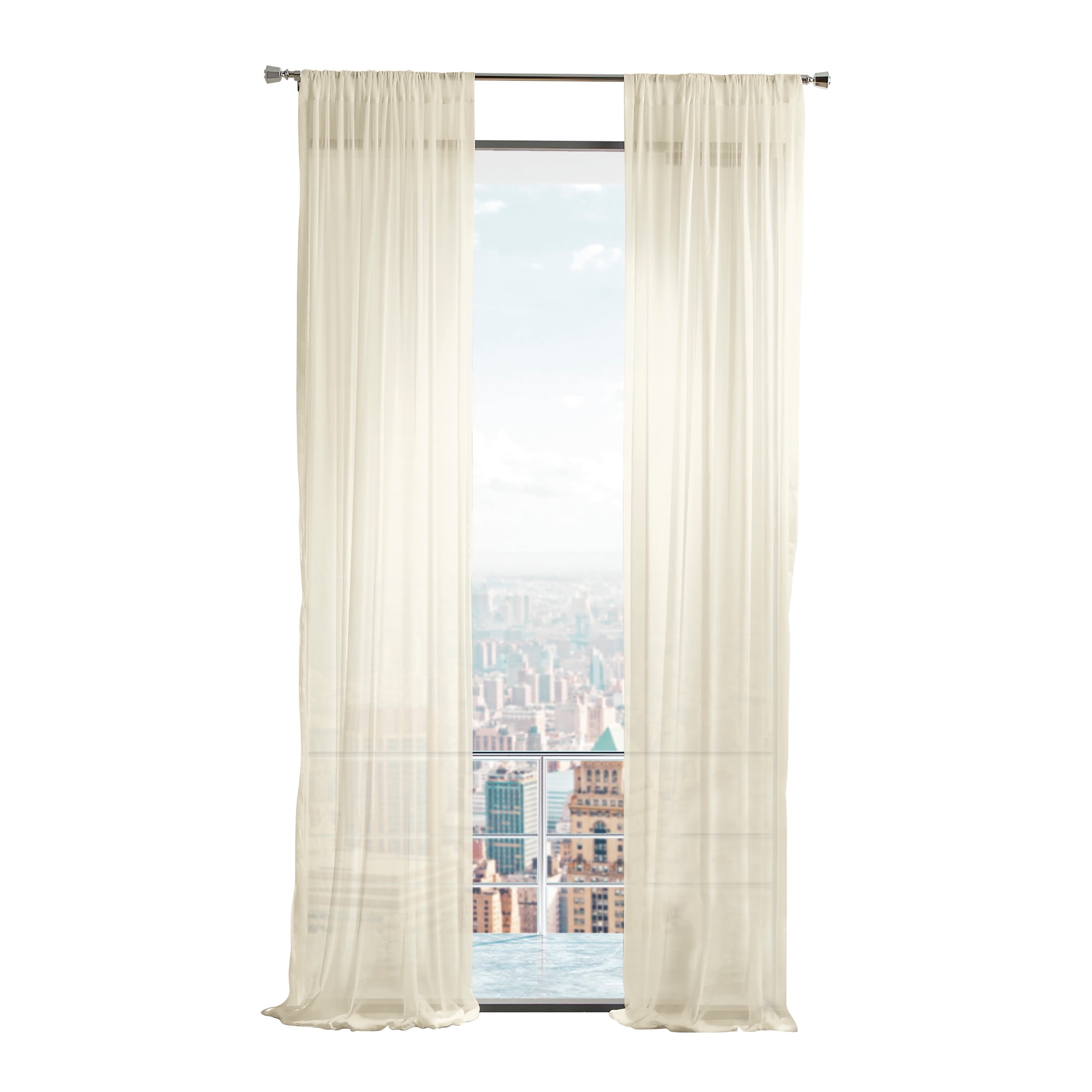 Ivory Sheer Pleated Rod Pocket 95" Window Panel