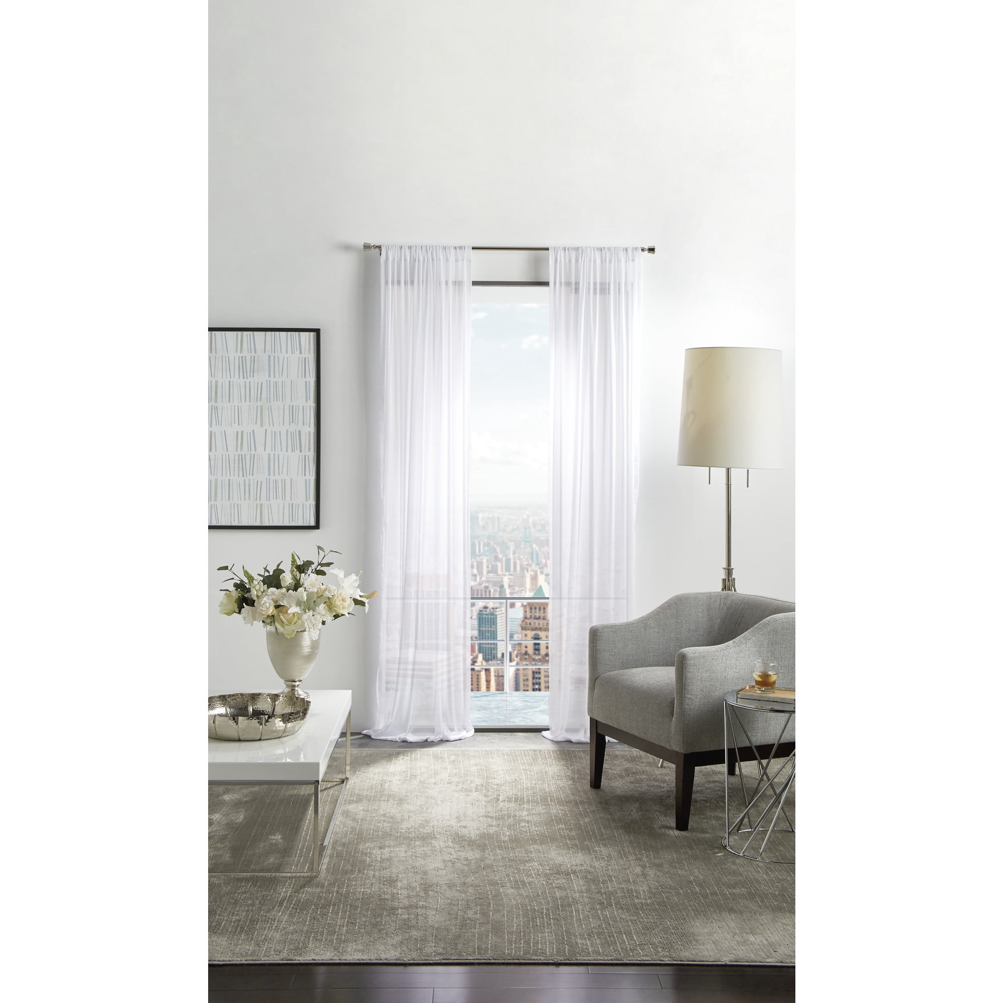 Martha Stewart Glacier Sheer Curtain Panel Pair, White, Pole Top, Indoor, Adult, Set of 2, 50"x 84"