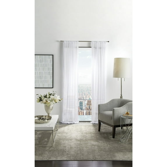 Martha Stewart Glacier Sheer, 50"W x 84"L Poletop White Indoor Curtain, Set of 2, Polyester, Adult