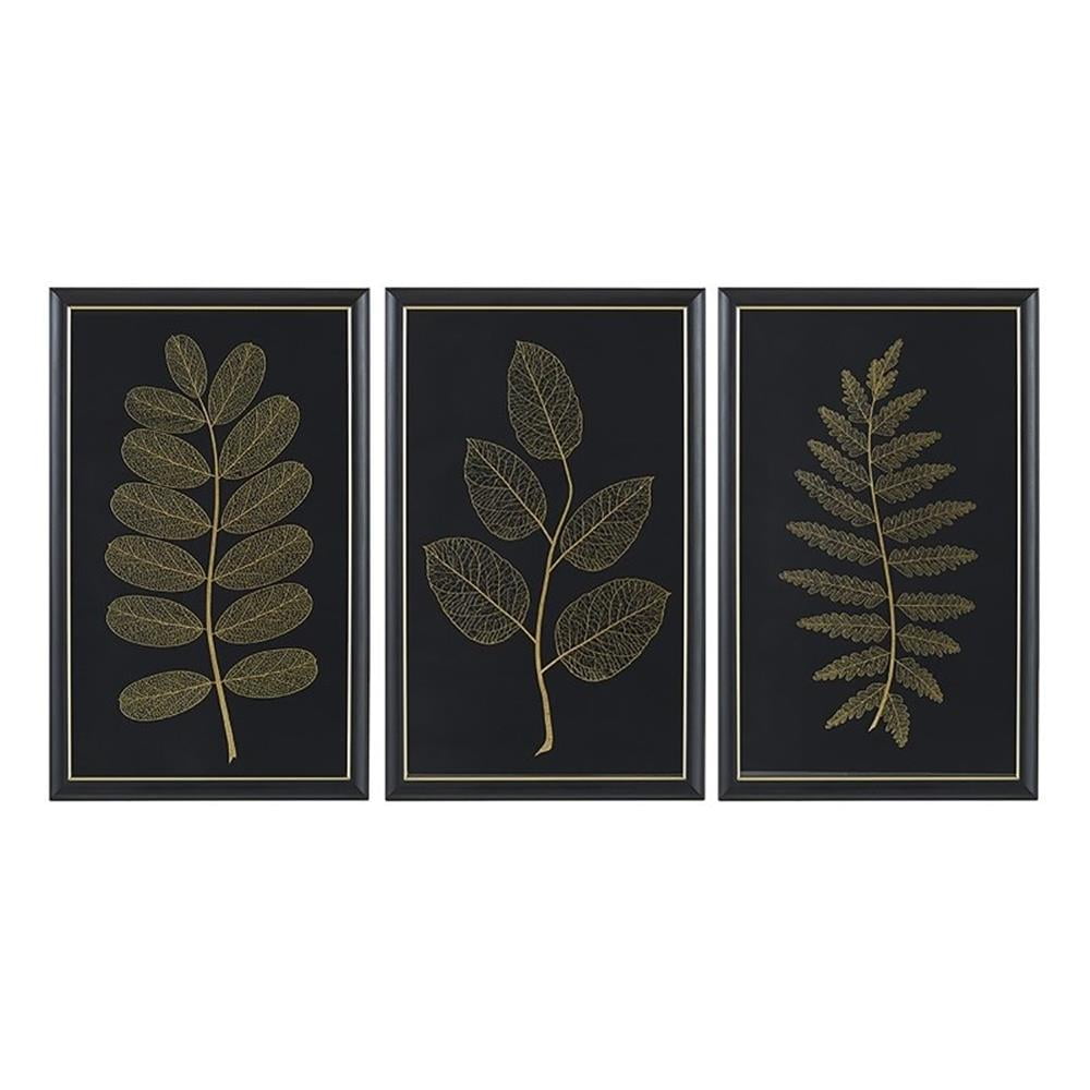 Gilded Nature Gold Metallic Leaf Glass Framed Wall Art Set