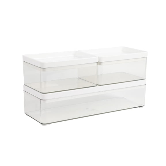 Martha Stewart Grady Set of 3 Clear Plastic Stackable Storage Boxes with White Plastic Lids