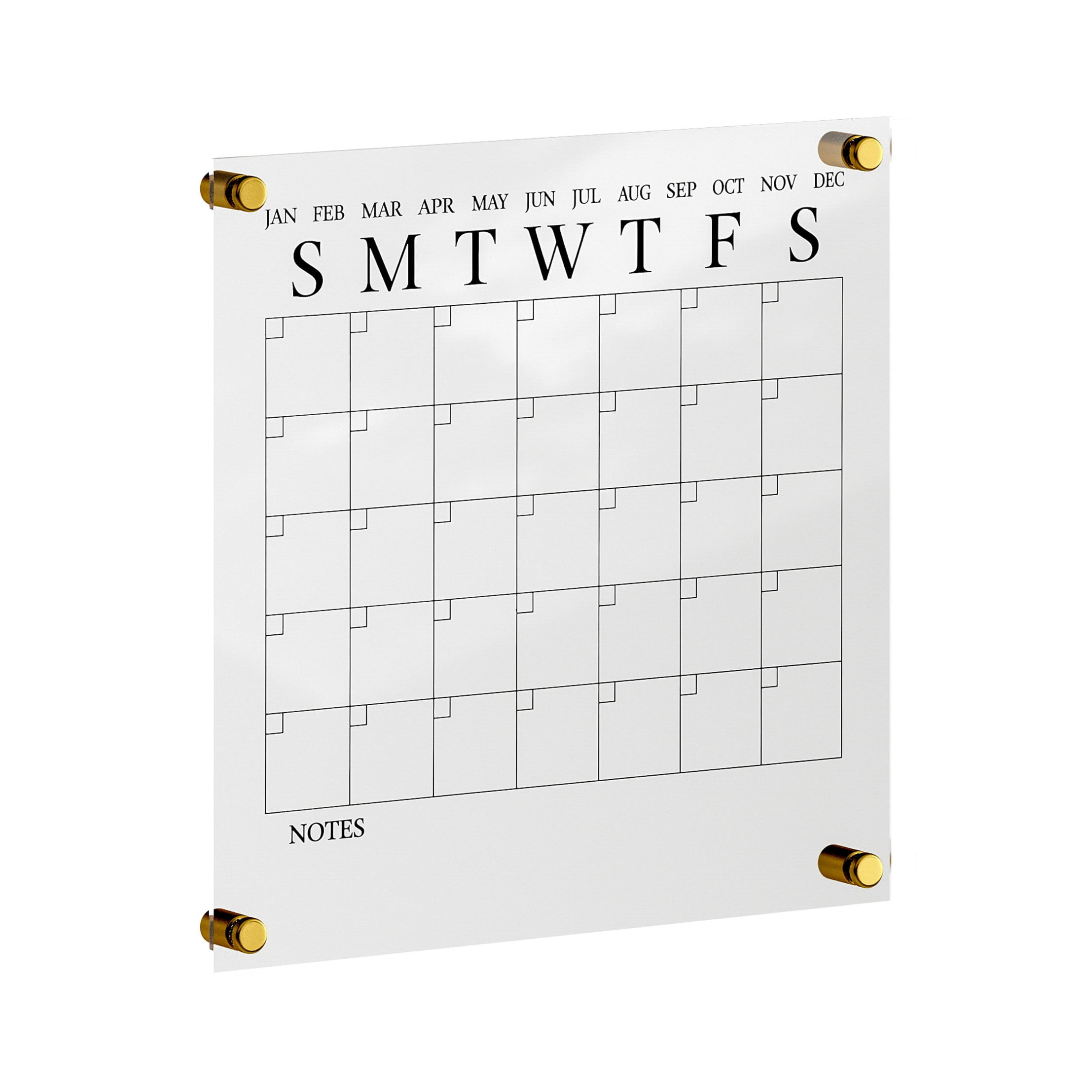 Clear Acrylic Monthly Wall Calendar with Black Print and Dry Erase Marker