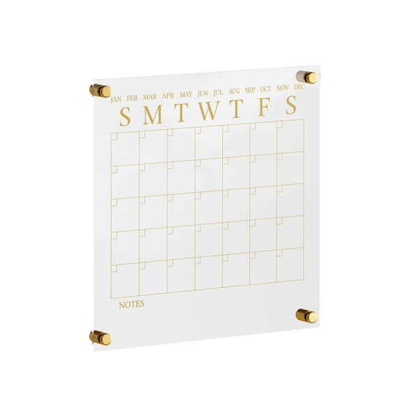 Martha Stewart Grayson Acrylic Dry Erase Wall Calendar with Dry Erase Marker and Mounting Hardware, 14" Square, Clear with Gold Print