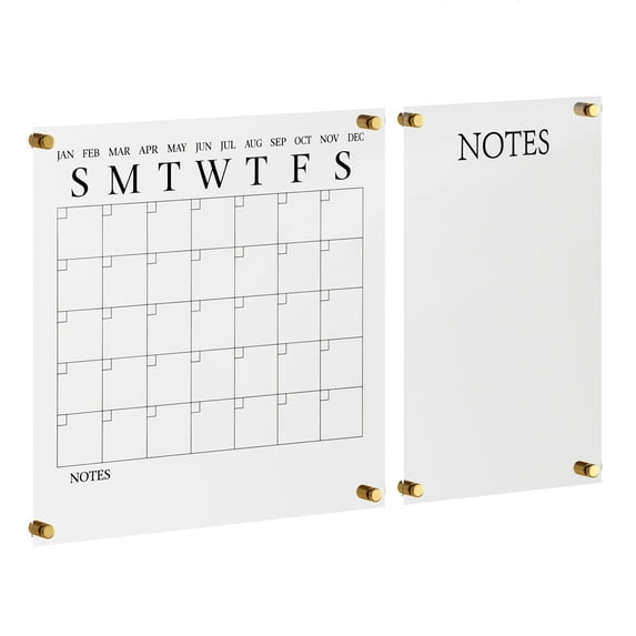 Martha Stewart Grayson Acrylic Wall Calendar and Notes Board Set with Dry Erase Marker and Mounting Hardware, Clear with Black Print
