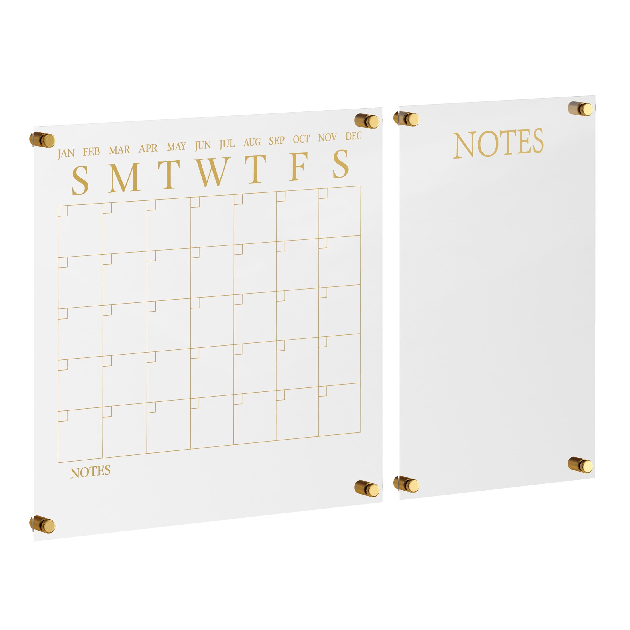 Clear Gold Acrylic Wall Calendar and Notes Board Set