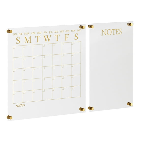 Martha Stewart Grayson Acrylic Wall Calendar and Notes Board Set with Dry Erase Marker and Mounting Hardware, Clear with Gold Print