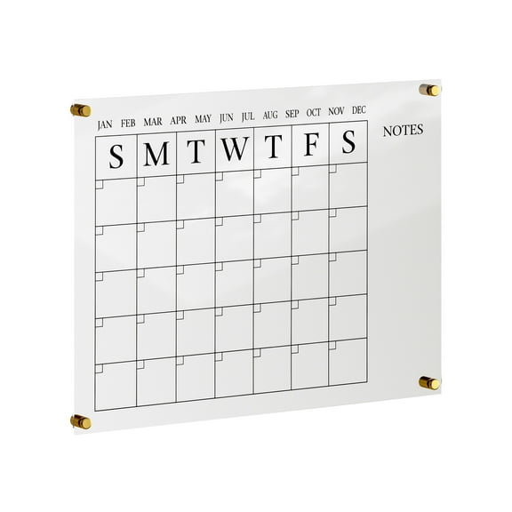 Martha Stewart Grayson Acrylic Wall Calendar with Notes with Dry Erase Marker and Mounting Hardware, 24" x 18", w/Black Print