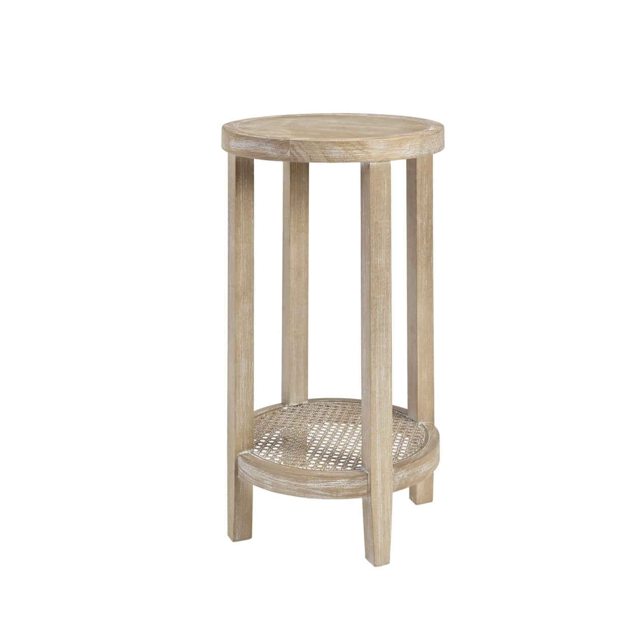 Harley Round Wheat Wood Accent Table with Rattan Shelf