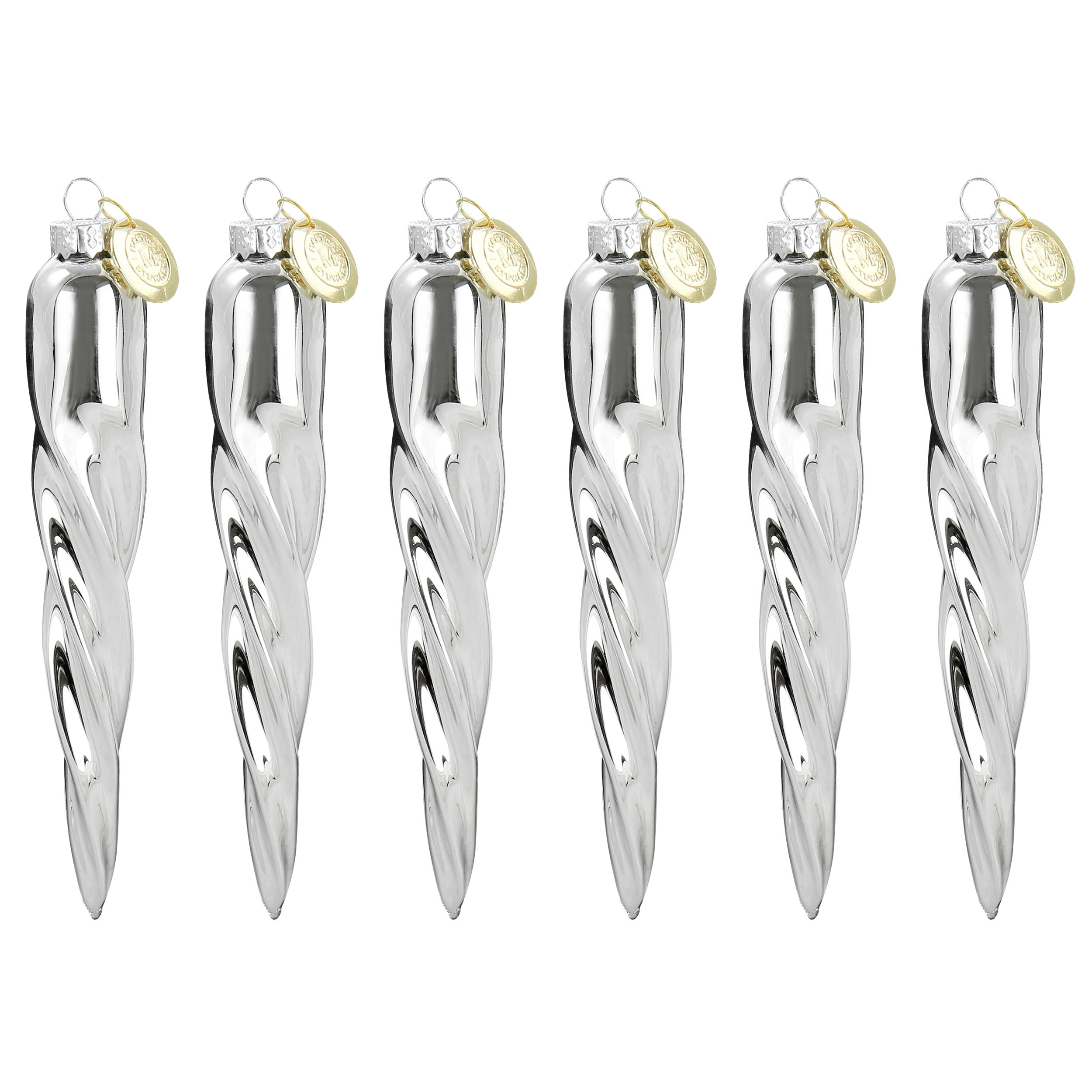 Silver Glass Icicle Ornament Set of 6