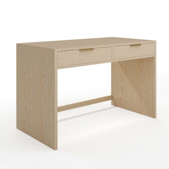 Martha Stewart Home Office Modular 2 Drawer Desk in Light Natural with Brushed Gold Hardware