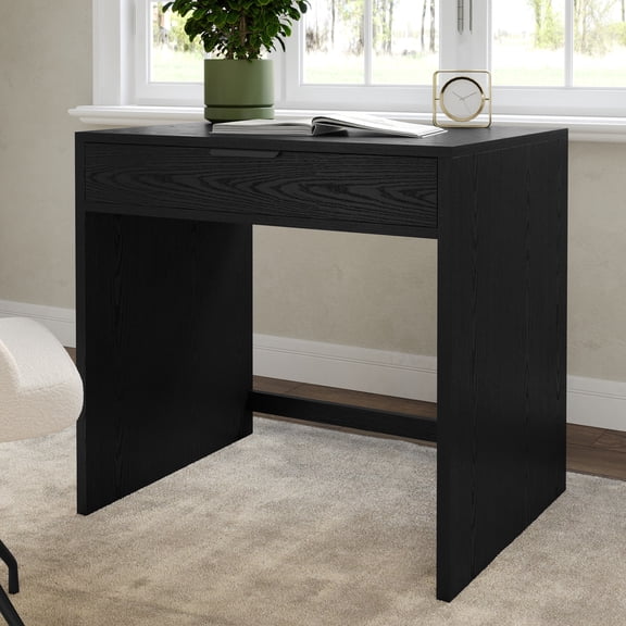 Martha Stewart Home Office Modular Single-Drawer Desk in Black with Oil Rubbed Bronze Hardware