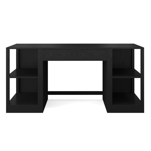 Martha Stewart Home Office Modular Single-Drawer Desk with Dual 2 Tier Shelves in Black with Oil Rubbed Bronze Hardware