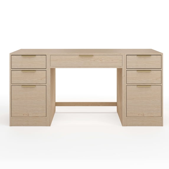 Martha Stewart Home Office Modular Single-Drawer Desk with Dual 3 Drawer File Cabinets Off-White