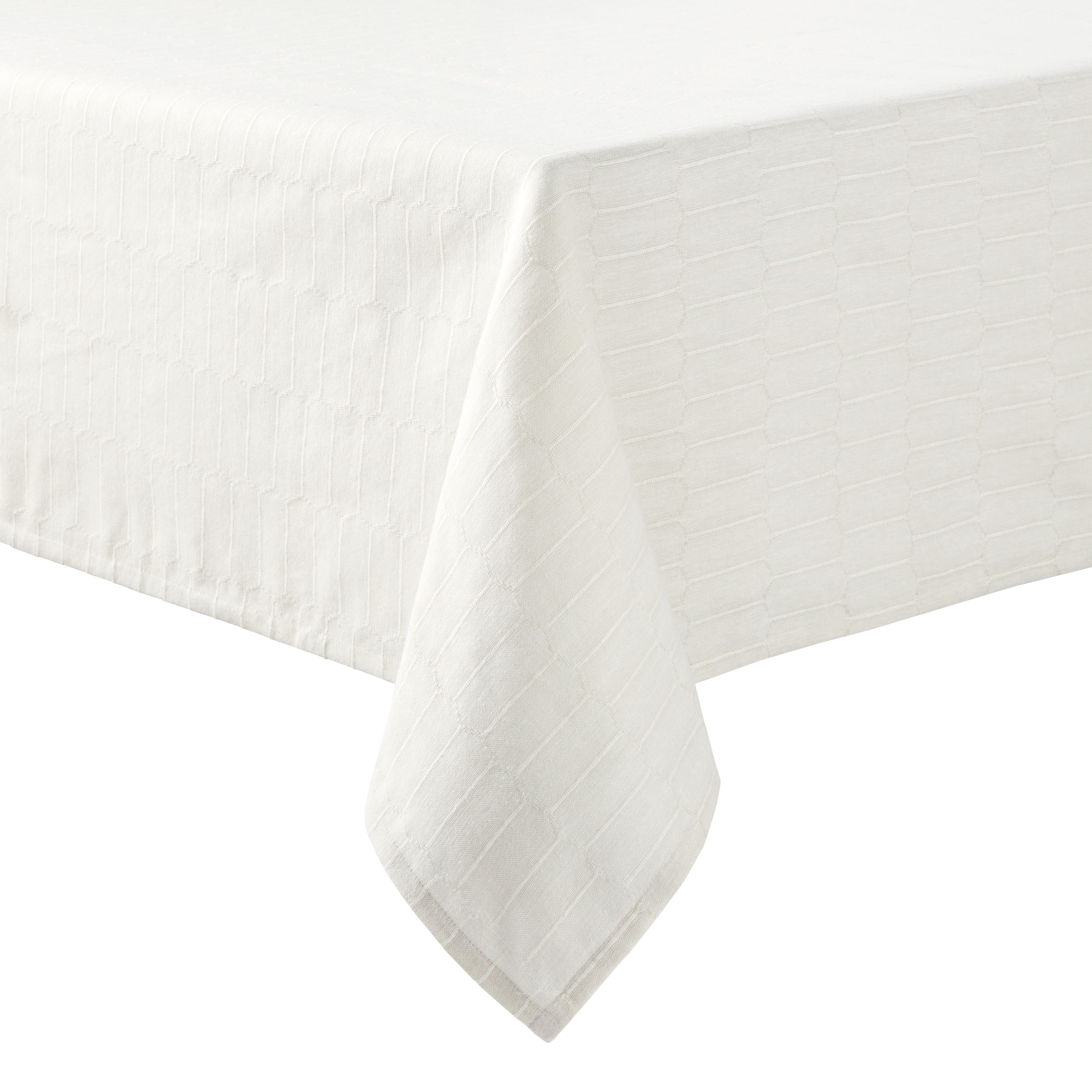 Beige Cotton Rectangular Tablecloth with Honeycomb Pattern