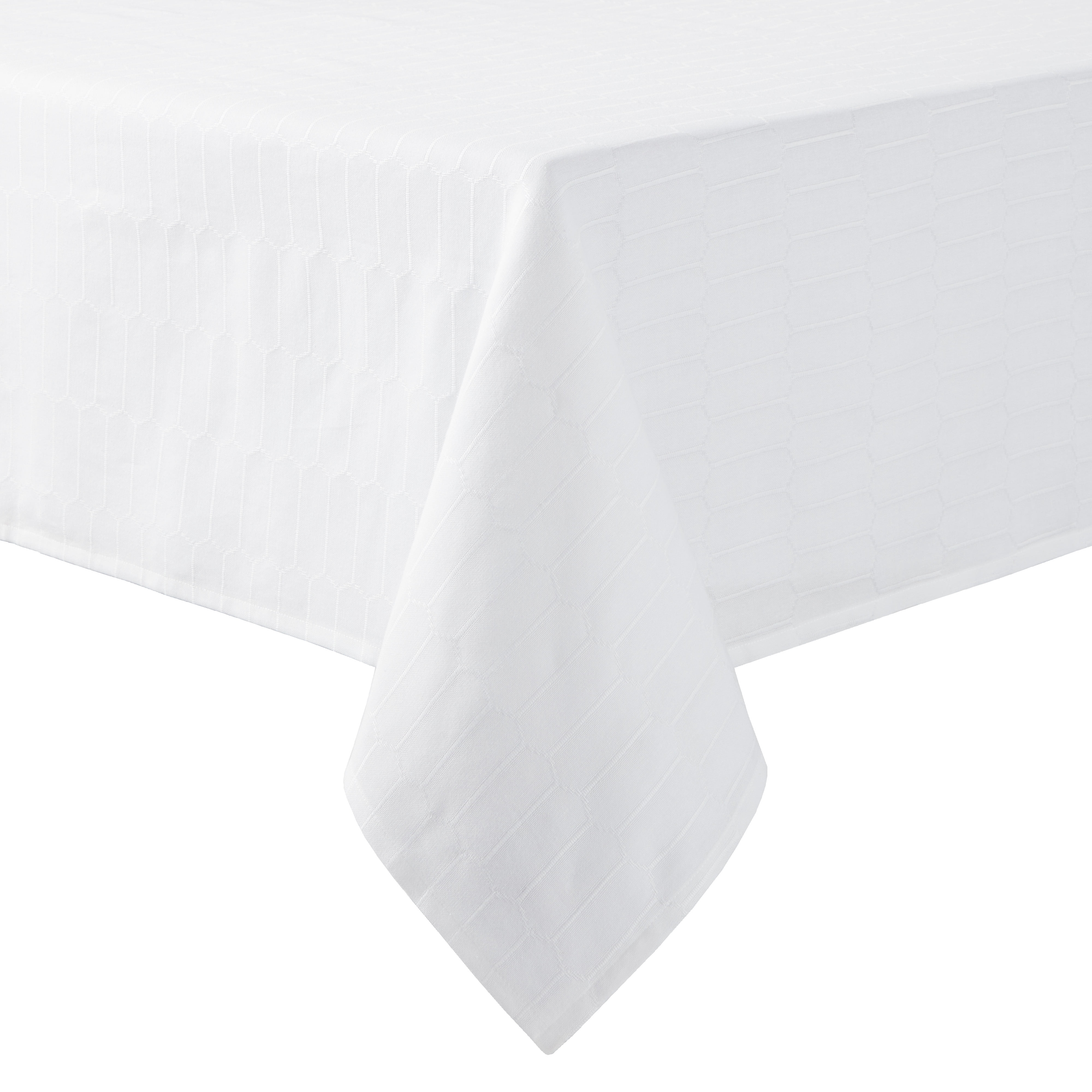 White Cotton Rectangle Tablecloth with Honeycomb Pattern, 60" x 102"