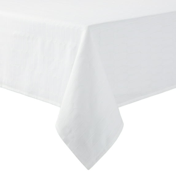Martha Stewart Honeycomb Modern Farmhouse Fabric Tablecloth, White, 60"x102"