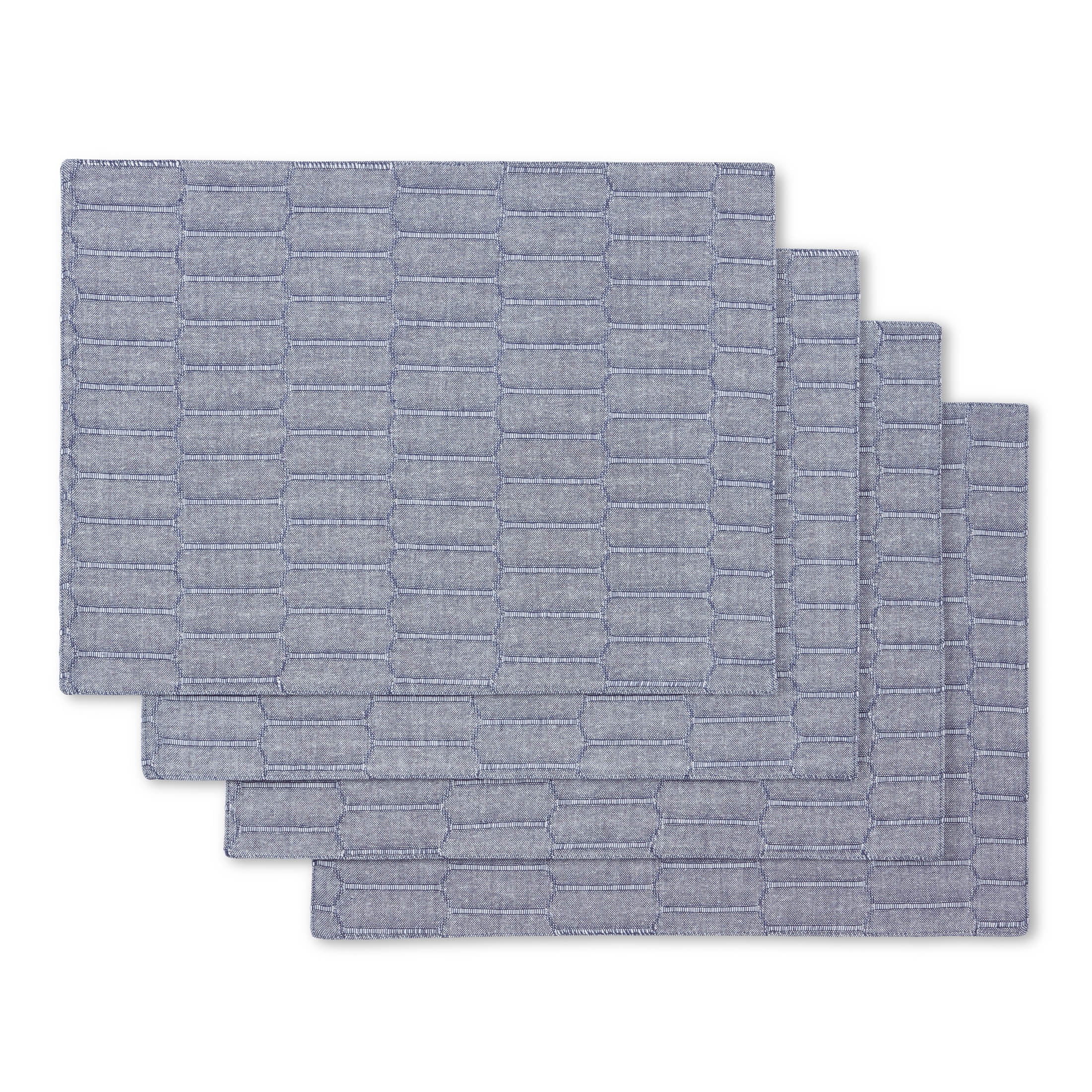 Martha Stewart Honeycomb Modern Farmhouse Reversible Fabric Placemat 4-Pack Set, Blue, 13"x17.5"
