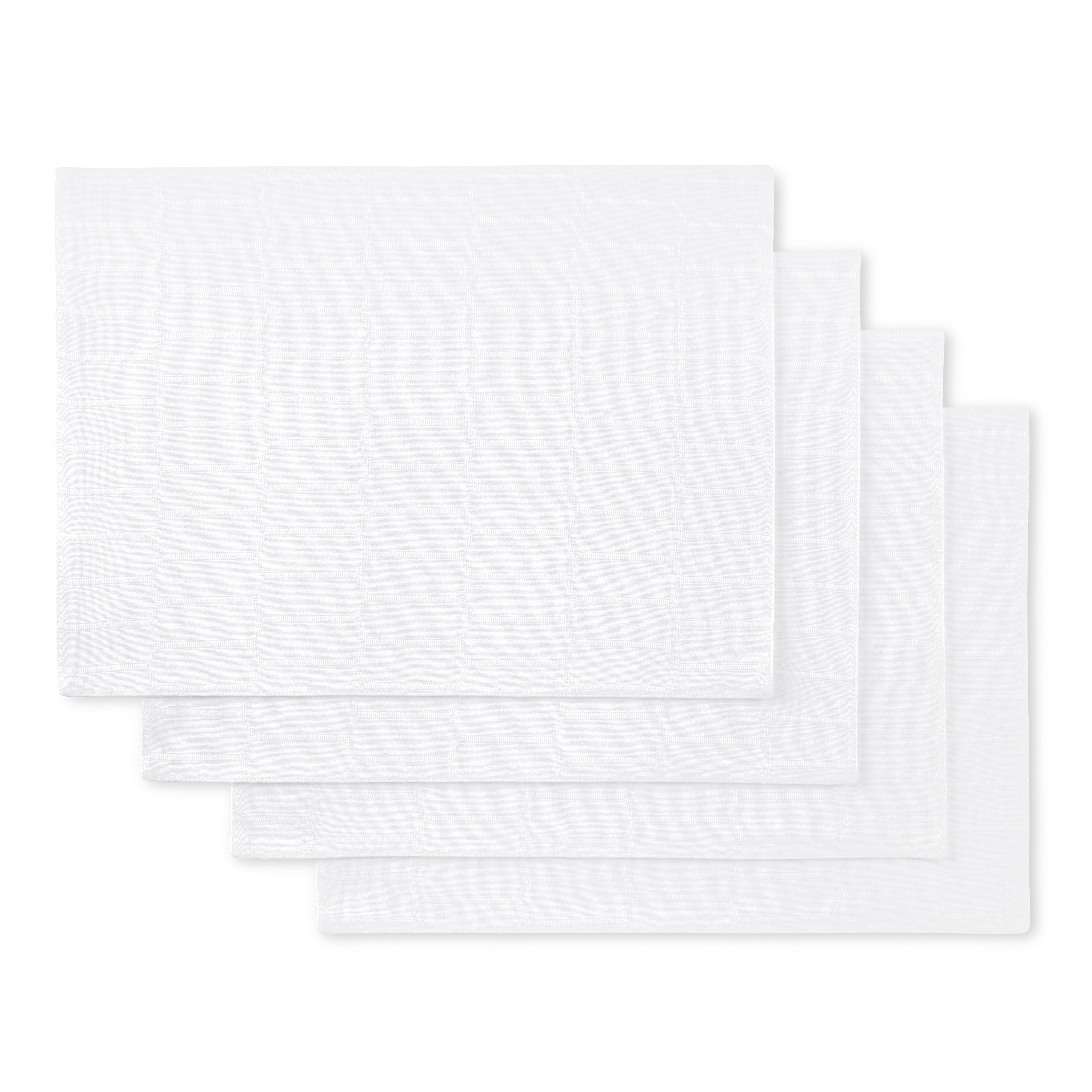 Martha Stewart Honeycomb Modern Farmhouse Reversible Fabric Placemat 4-Pack Set, White, 13"x17.5"