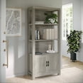 thumbnail image 1 of Martha Stewart Hutton Four Tier Shaker Style Bookcase with Storage Cabinet in Gray Washed Wood with Oil Rubbed Bronze Hardware, 1 of 16