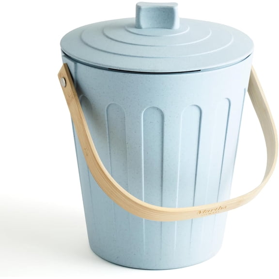Martha Stewart Indoor Compost Bin | Countertop Composting Bucket for Kitchen | .7 Gallon Capacity | Includes Filter | Plant Based Materials | Light Blue
