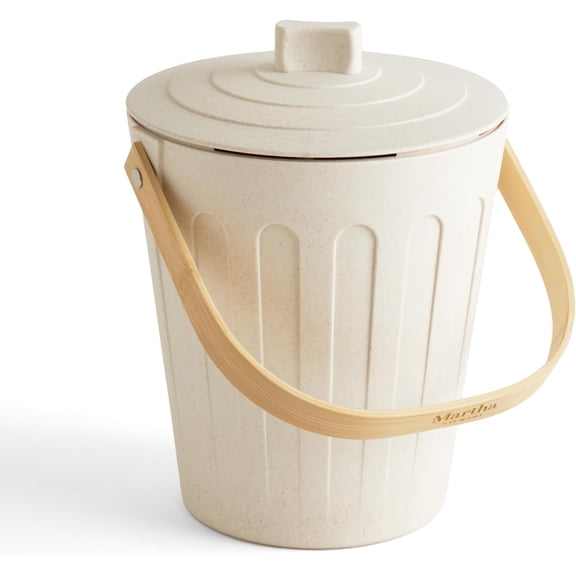 Martha Stewart Indoor Compost Bin | Countertop Composting Bucket for Kitchen | .7 Gallon Capacity | Includes Filter | Plant Based Materials | Linen White