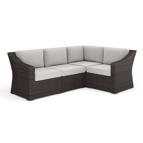 Martha Stewart Indoor-Outdoor Modular Patio 4-Seat Sectional Sofa in Brown Rattan Wicker with Tan All-Weather Cushions