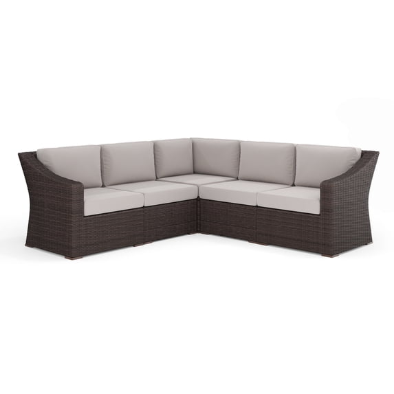 Martha Stewart Indoor-Outdoor Modular Patio 5-Seat Sectional Sofa in Brown Rattan Wicker with Tan All-Weather Cushions