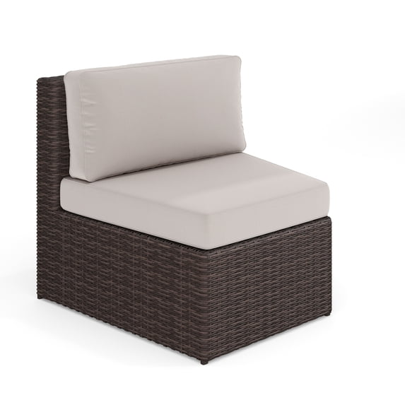 Martha Stewart Indoor-Outdoor Modular Patio Curved Sectional Sofa Seat in Brown Rattan Wicker with Tan All-Weather Cushions