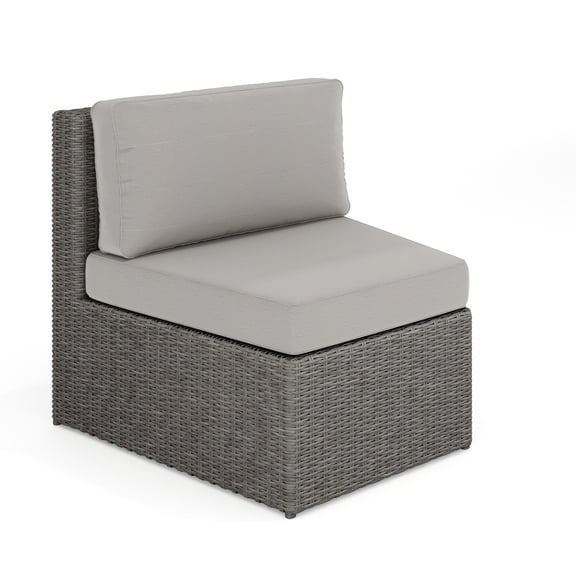 Martha Stewart Indoor-Outdoor Modular Patio Curved Sectional Sofa Seat in Gray Rattan Wicker with Gray All-Weather Cushions