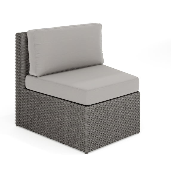 Martha Stewart Indoor-Outdoor Modular Patio Curved Sectional Sofa Seat in Gray Rattan Wicker with Gray All-Weather Cushions