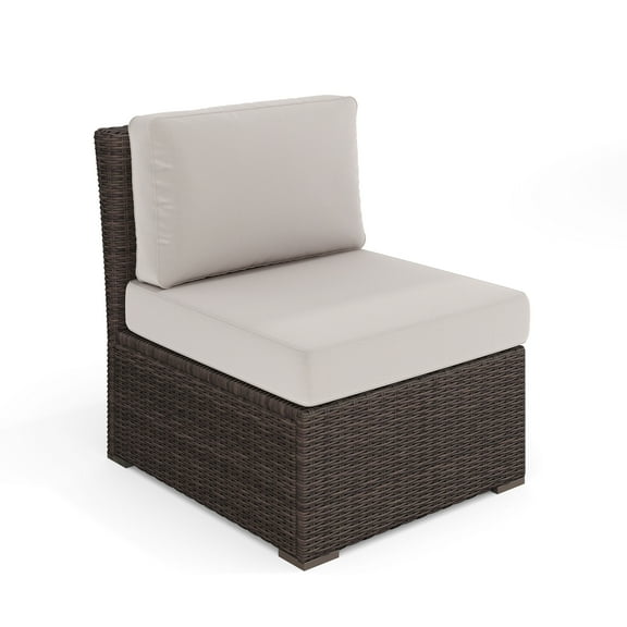 Martha Stewart Indoor-Outdoor Modular Patio Sectional Sofa Center Seat in Brown Rattan Wicker with Tan All-Weather Cushions