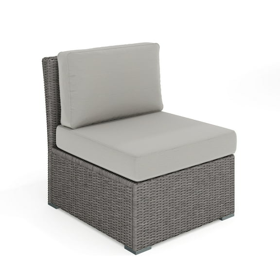 Martha Stewart Indoor-Outdoor Modular Patio Sectional Sofa Center Seat in Gray Rattan Wicker with Gray All-Weather Cushions