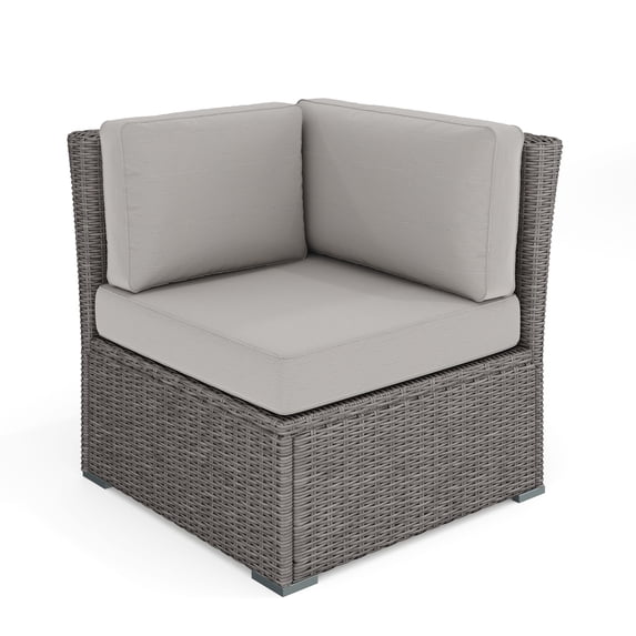 Martha Stewart Indoor-Outdoor Modular Patio Sectional Sofa Corner Seat in Gray Rattan Wicker with Gray All-Weather Cushions