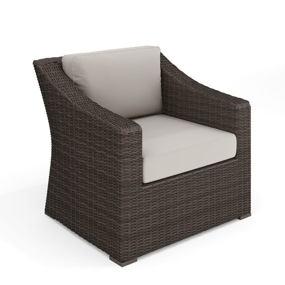 Martha Stewart Indoor-Outdoor Patio Accent Chair in Brown Rattan Wicker with Tan All-Weather Cushions