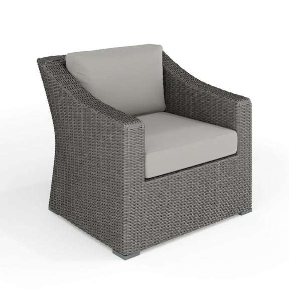 Martha Stewart Indoor-Outdoor Patio Accent Chair in Gray Rattan Wicker with Gray All-Weather Cushions