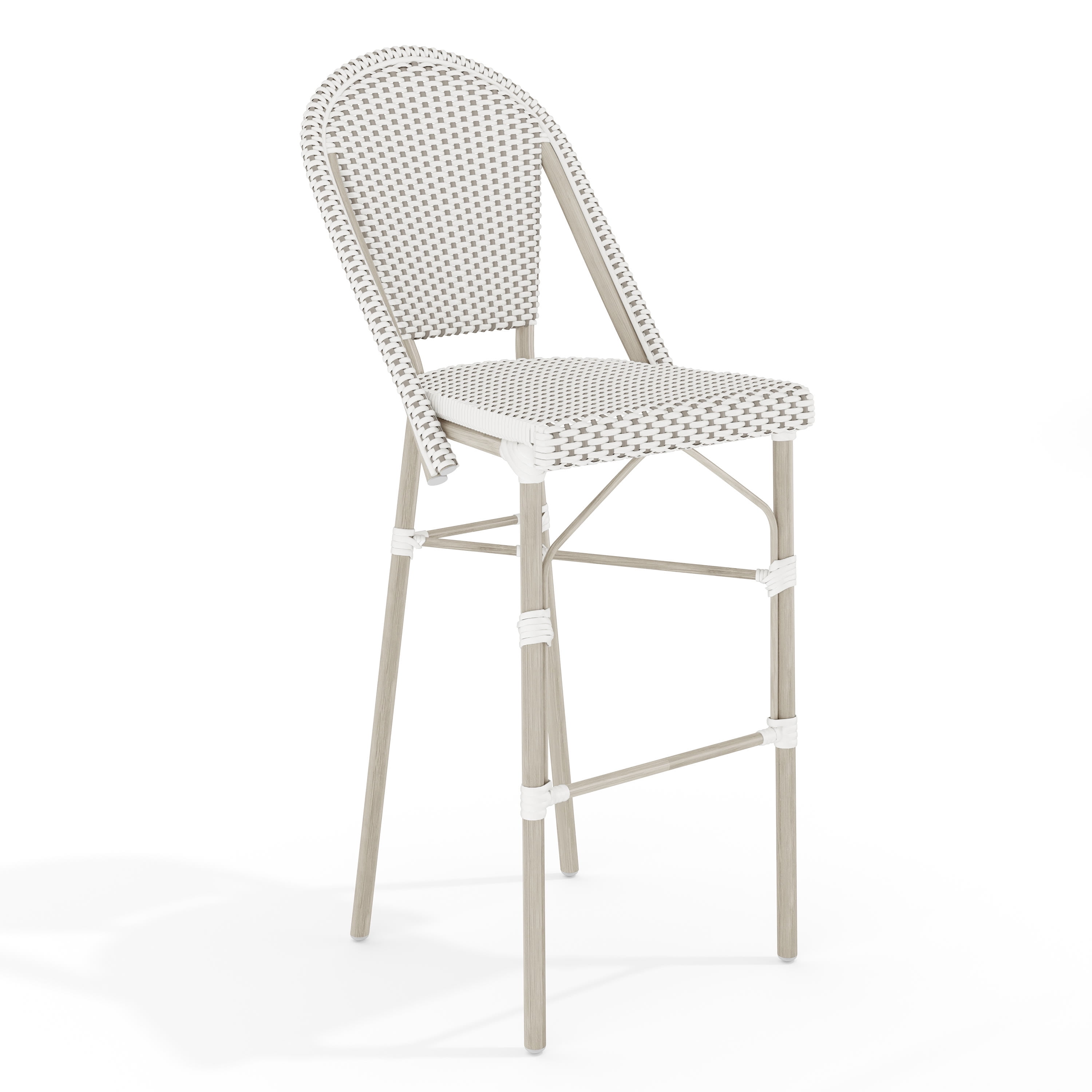 Gray and White Woven Rattan Indoor-Outdoor Bistro Bar Stool
